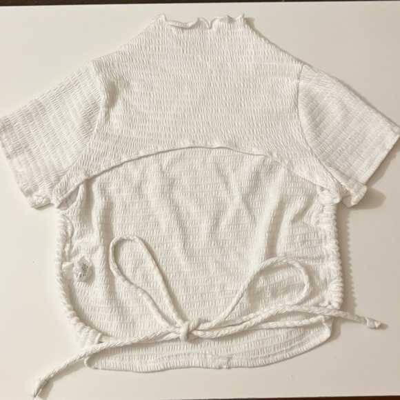 White Open Back Mock Neck Tie Top - Picture 2 of 4